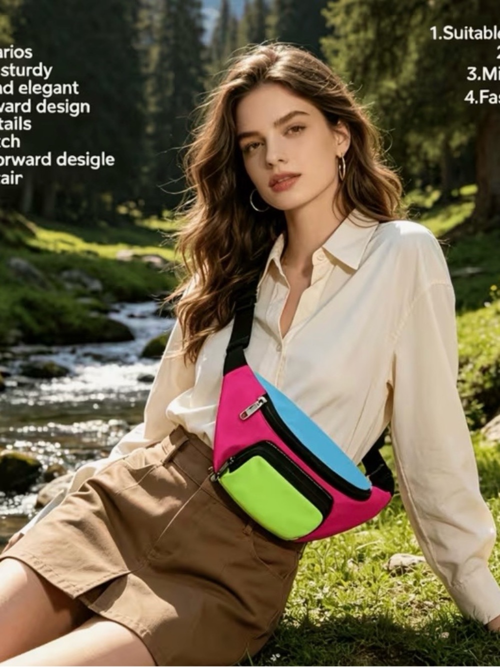 Colorblock Pink & Blue Women's Crossbody Belt Bag Fanny Pack 80s
